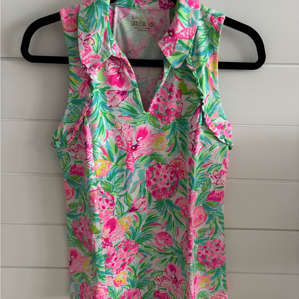 Lilly Pulitzer Luxletic Tropical Print Sleeveless Top, Size M, EUC